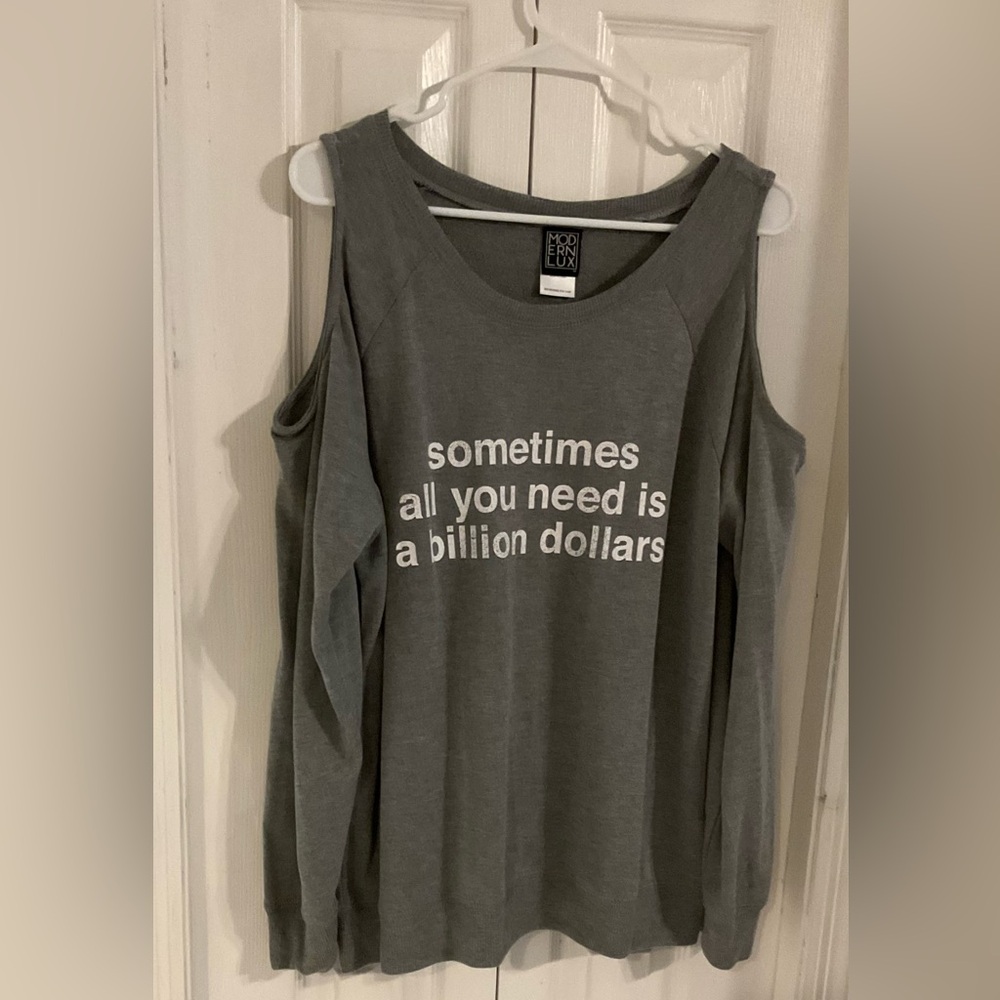 Modern Lux Gray Lightweight Sweatshirt With Cut-Out Shoulders, NWOT